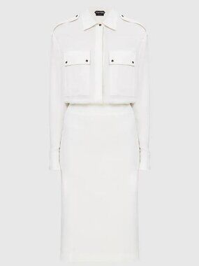 TOM FORD Women's Chalk Crepe Blouson Shirtdress Size 42